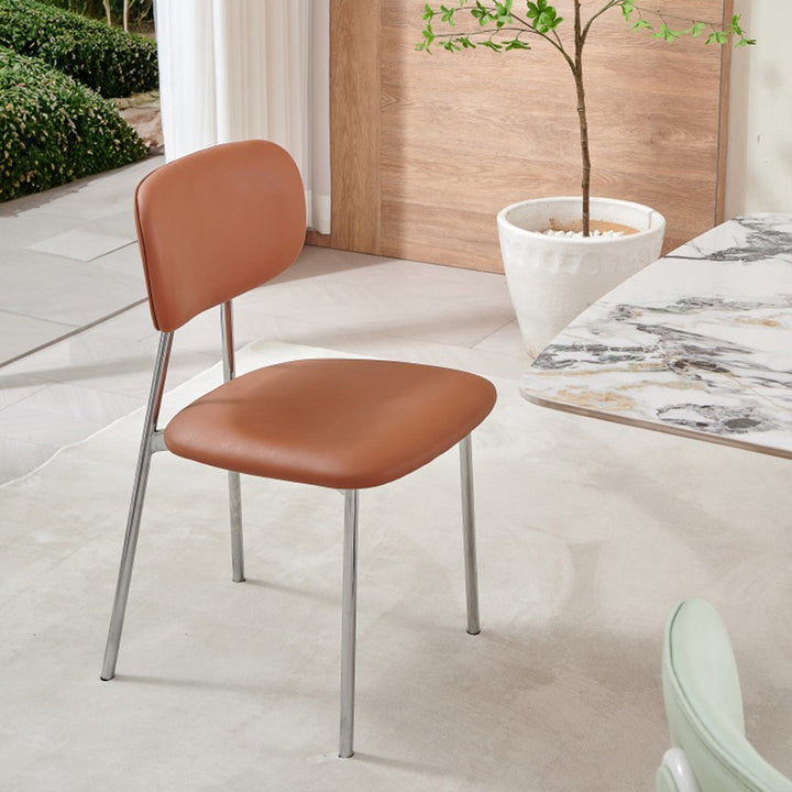 Chaise de salle à manger contemporaine nordique rectangulaire triangulaire en cuir microfibre et acier au carbone, sans accoudoirs, avec dossier, pour salle à manger et cuisine 