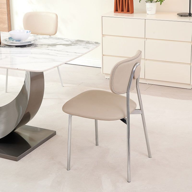 Chaise de salle à manger contemporaine nordique rectangulaire triangulaire en cuir microfibre et acier au carbone, sans accoudoirs, avec dossier, pour salle à manger et cuisine 