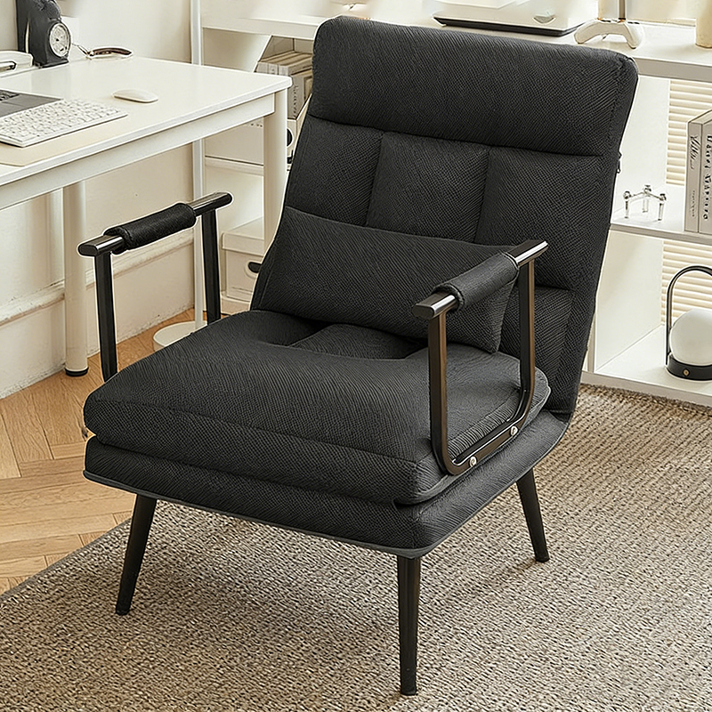Chaise de bureau pliable rectangulaire minimaliste moderne en tissu mesh respirant avec structure en acier, dossier et accoudoirs, pour la maison et le bureau 