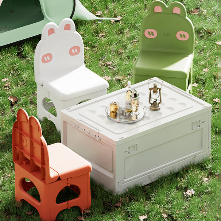 Chaise de salle à manger pliable pour enfants en PP au design contemporain et créatif en forme de lapin courbé, sans accoudoirs, avec dossier, pour salle à manger et cuisine 