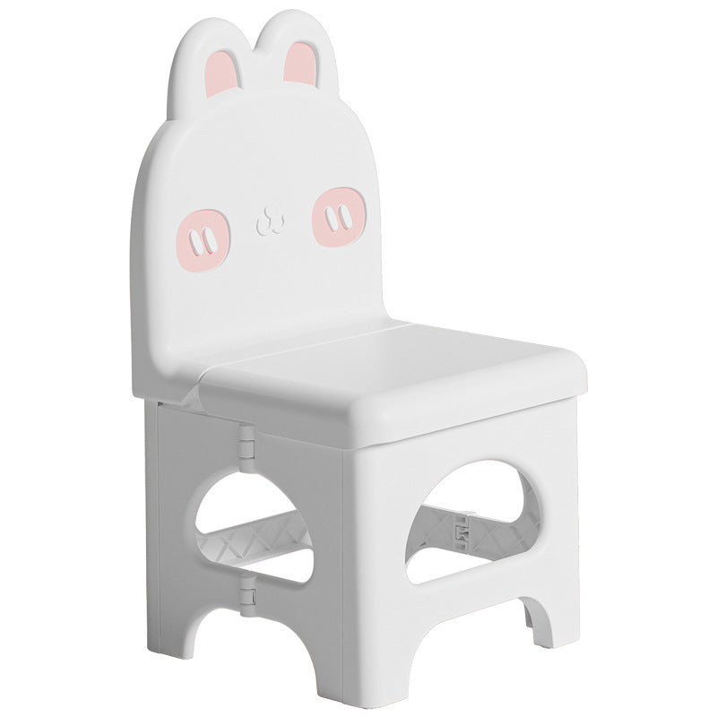 Chaise de salle à manger pliable pour enfants en PP au design contemporain et créatif en forme de lapin courbé, sans accoudoirs, avec dossier, pour salle à manger et cuisine 