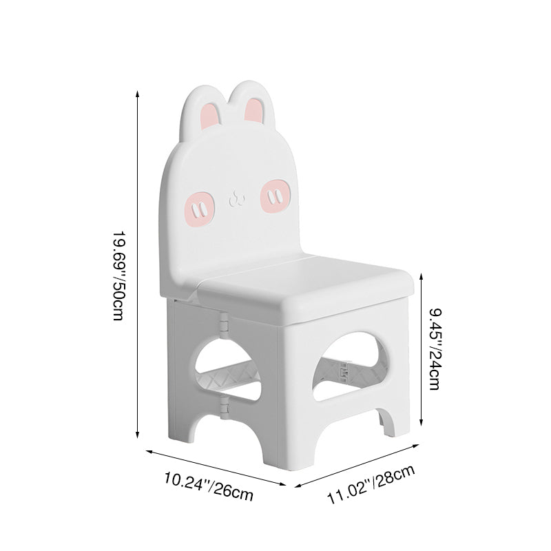 Chaise de salle à manger pliable pour enfants en PP au design contemporain et créatif en forme de lapin courbé, sans accoudoirs, avec dossier, pour salle à manger et cuisine 