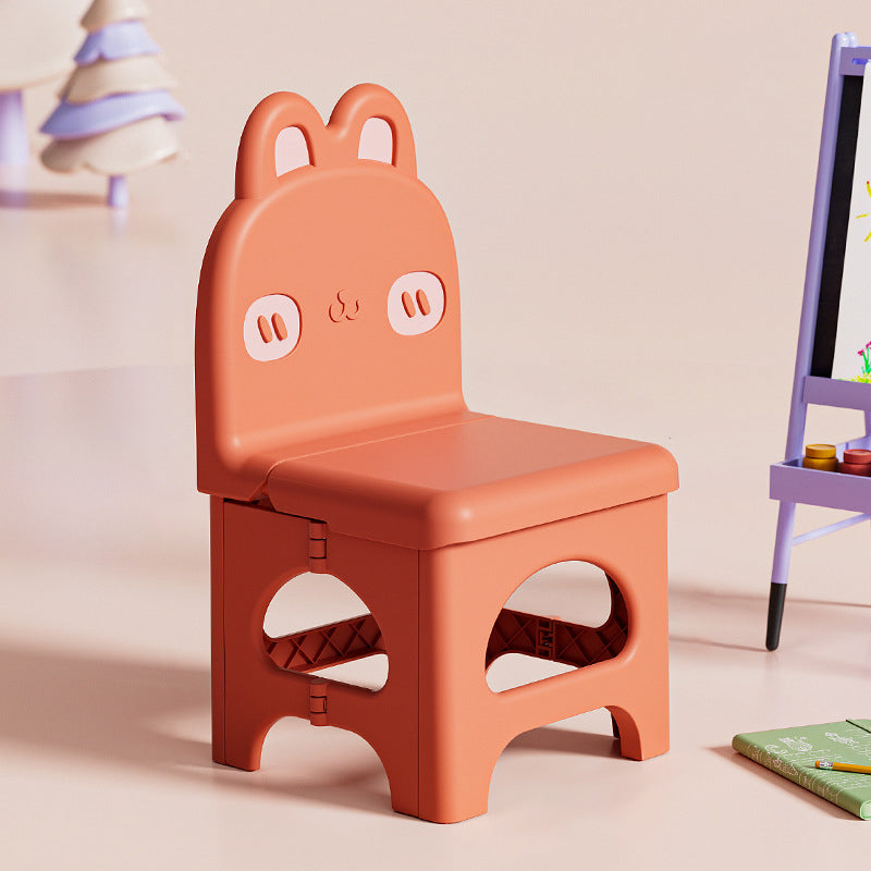 Chaise de salle à manger pliable pour enfants en PP au design contemporain et créatif en forme de lapin courbé, sans accoudoirs, avec dossier, pour salle à manger et cuisine 