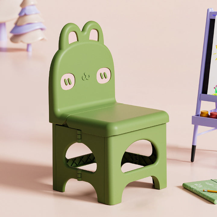 Chaise de salle à manger pliable pour enfants en PP au design contemporain et créatif en forme de lapin courbé, sans accoudoirs, avec dossier, pour salle à manger et cuisine 