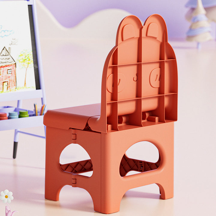Chaise de salle à manger pliable pour enfants en PP au design contemporain et créatif en forme de lapin courbé, sans accoudoirs, avec dossier, pour salle à manger et cuisine 