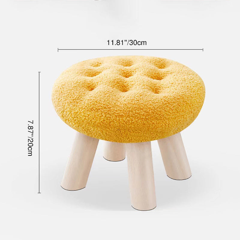 Tabouret bas pour enfants sans dossier ni accoudoirs, en bois de pin massif, peluche ours en peluche, forme ronde de biscuit créative contemporaine, pour salon 
