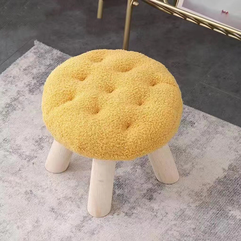 Tabouret bas pour enfants sans dossier ni accoudoirs, en bois de pin massif, peluche ours en peluche, forme ronde de biscuit créative contemporaine, pour salon 