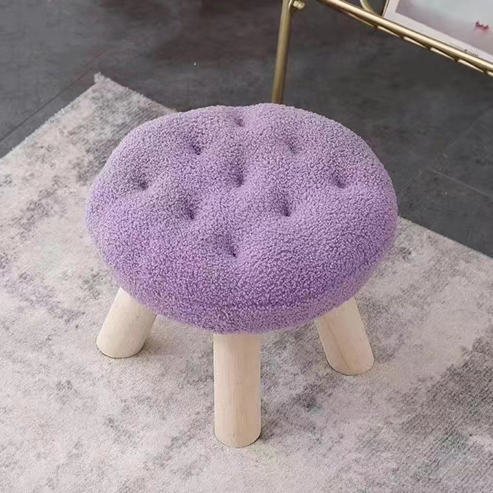Tabouret bas pour enfants sans dossier ni accoudoirs, en bois de pin massif, peluche ours en peluche, forme ronde de biscuit créative contemporaine, pour salon 