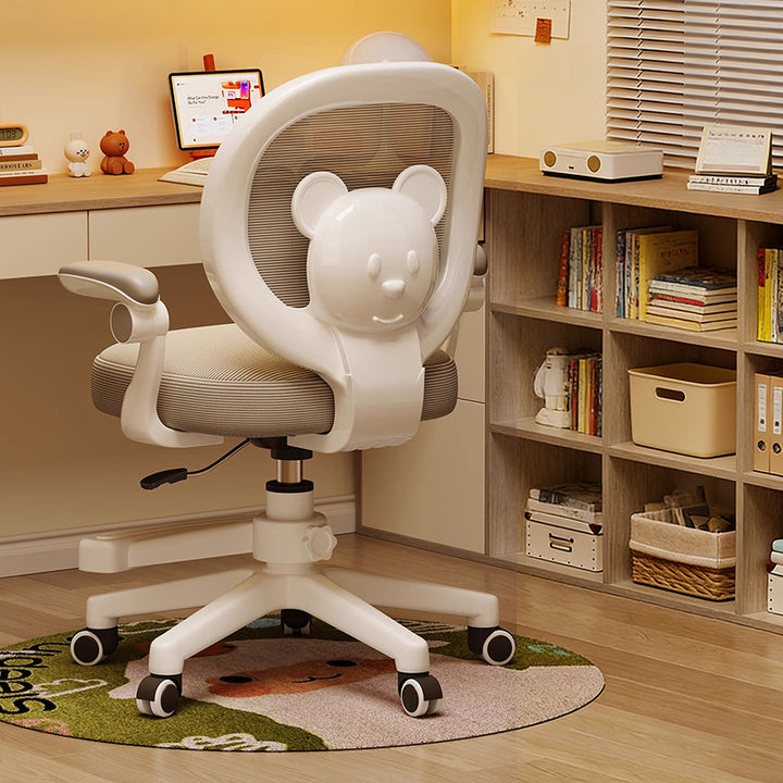 Contemporary Creative Curved Bear-Shaped Kids PP Wooden Mesh Fabric Lift-Adjustable Desk Chair Backrest Armrest For Home Office