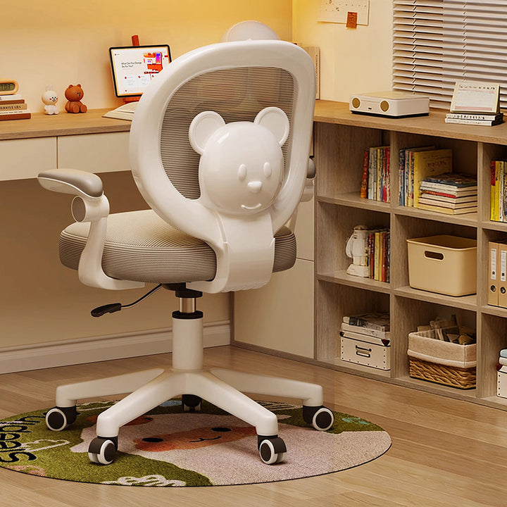 Contemporary Creative Curved Bear-Shaped Kids PP Wooden Mesh Fabric Lift-Adjustable Desk Chair Backrest Armrest For Home Office