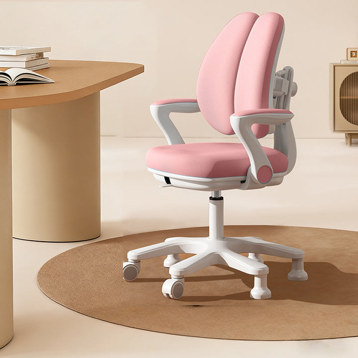 Chaise de bureau réglable en hauteur pour enfants avec design contemporain créatif à oreilles de lapin courbées, tissu en maille PP, dossier et accoudoirs, pour la maison et le bureau 