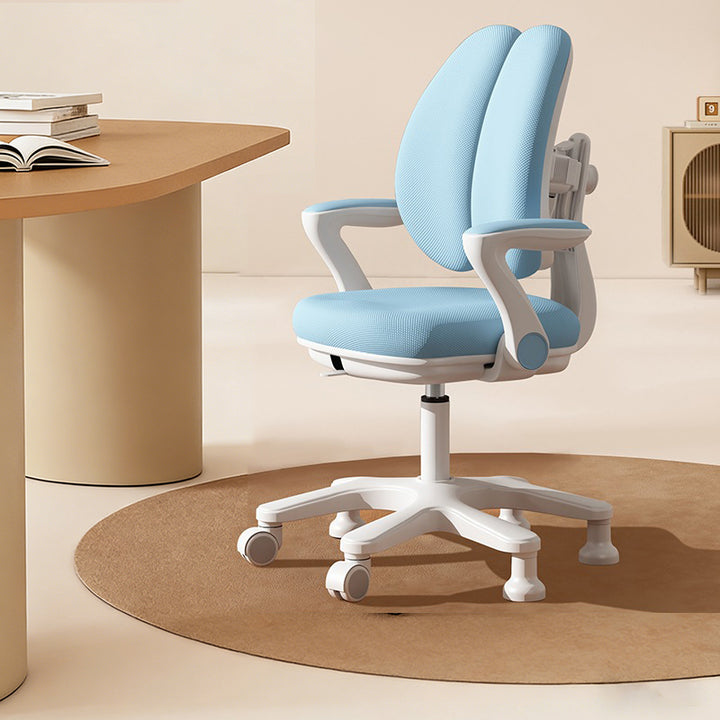 Chaise de bureau réglable en hauteur pour enfants avec design contemporain créatif à oreilles de lapin courbées, tissu en maille PP, dossier et accoudoirs, pour la maison et le bureau 