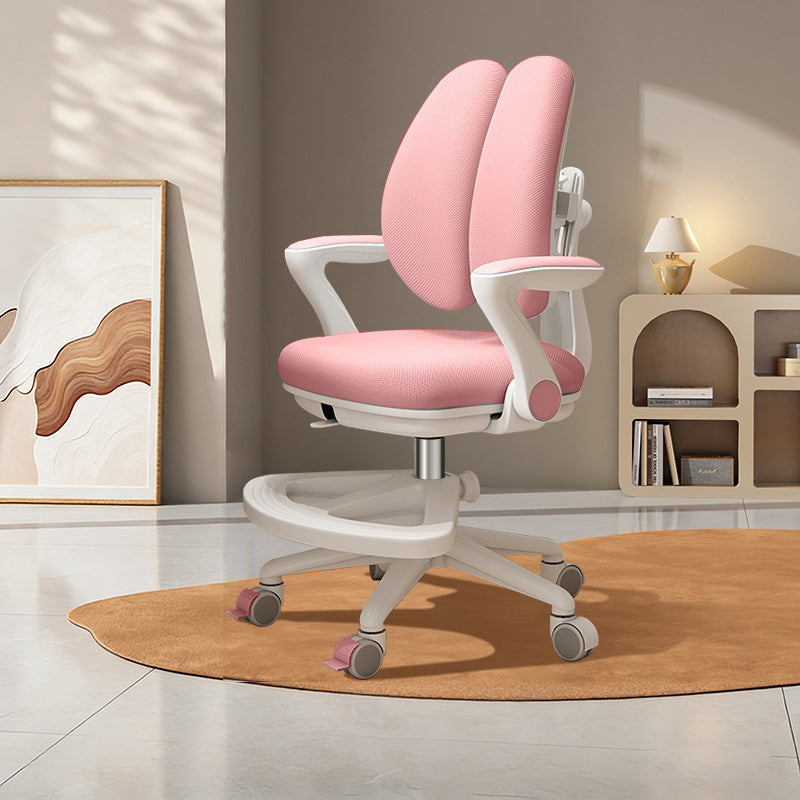 Chaise de bureau réglable en hauteur pour enfants avec design contemporain créatif à oreilles de lapin courbées, tissu en maille PP, dossier et accoudoirs, pour la maison et le bureau 