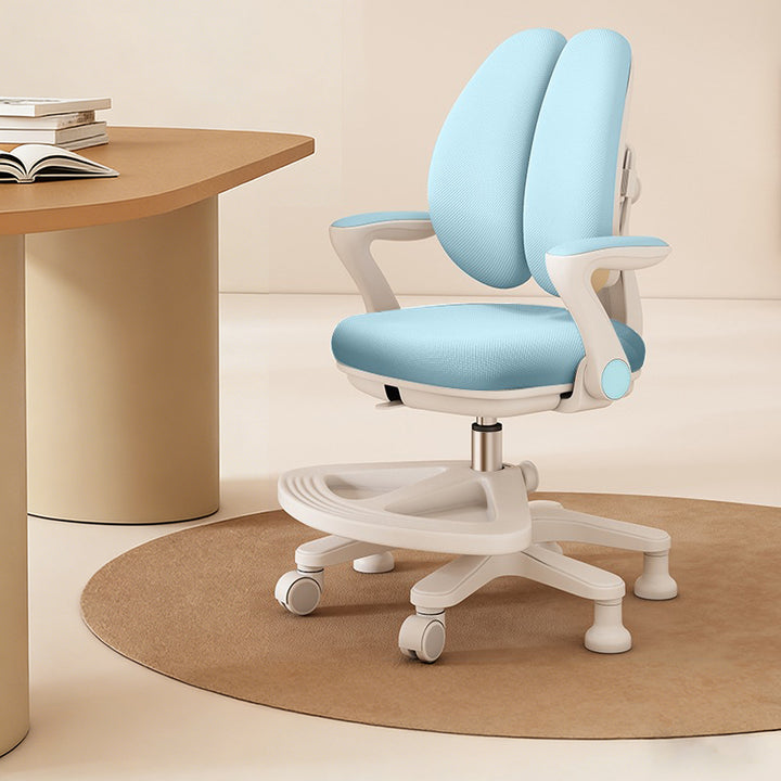 Chaise de bureau réglable en hauteur pour enfants avec design contemporain créatif à oreilles de lapin courbées, tissu en maille PP, dossier et accoudoirs, pour la maison et le bureau 