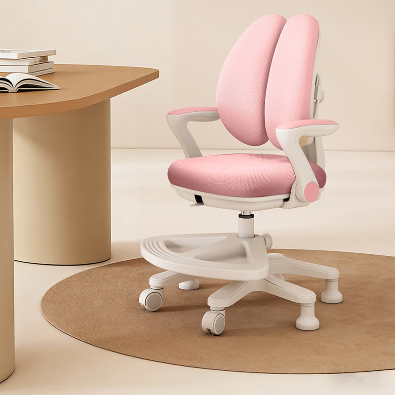 Chaise de bureau réglable en hauteur pour enfants avec design contemporain créatif à oreilles de lapin courbées, tissu en maille PP, dossier et accoudoirs, pour la maison et le bureau 