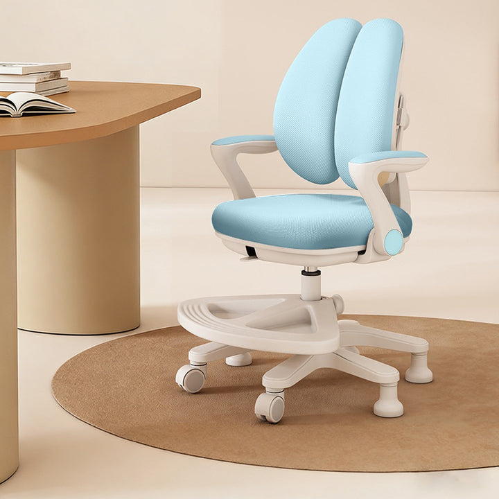 Chaise de bureau réglable en hauteur pour enfants avec design contemporain créatif à oreilles de lapin courbées, tissu en maille PP, dossier et accoudoirs, pour la maison et le bureau 