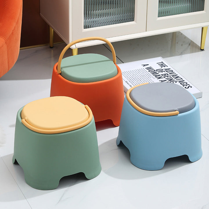Contemporary Creative Cylindrical PP Kids Handheld Low Stool Backless &amp; Armless For Living Room