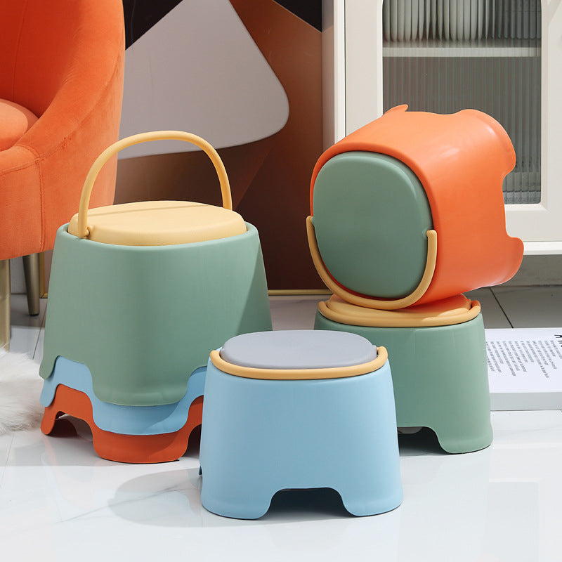 Contemporary Creative Cylindrical PP Kids Handheld Low Stool Backless &amp; Armless For Living Room