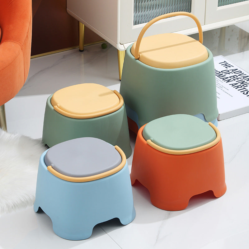 Contemporary Creative Cylindrical PP Kids Handheld Low Stool Backless &amp; Armless For Living Room