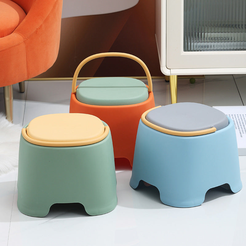 Contemporary Creative Cylindrical PP Kids Handheld Low Stool Backless &amp; Armless For Living Room