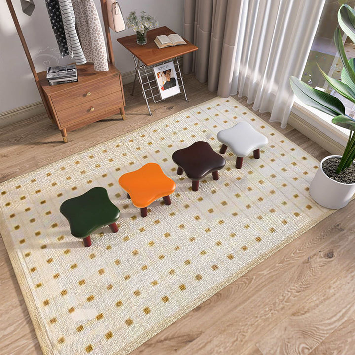Zeitgenössischer kreativer vierblättriger Kleeblattform Kunstleder mit Öl-Wachs-Effekt Massivholz Kinderhocker ohne Rückenlehne ohne Armlehnen für Wohnzimmer 