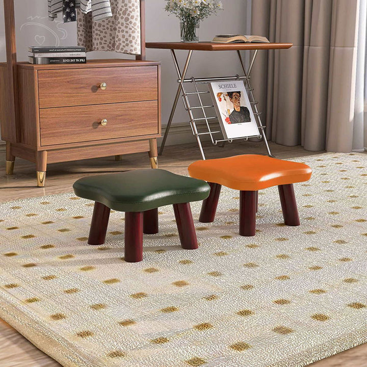 Zeitgenössischer kreativer vierblättriger Kleeblattform Kunstleder mit Öl-Wachs-Effekt Massivholz Kinderhocker ohne Rückenlehne ohne Armlehnen für Wohnzimmer 