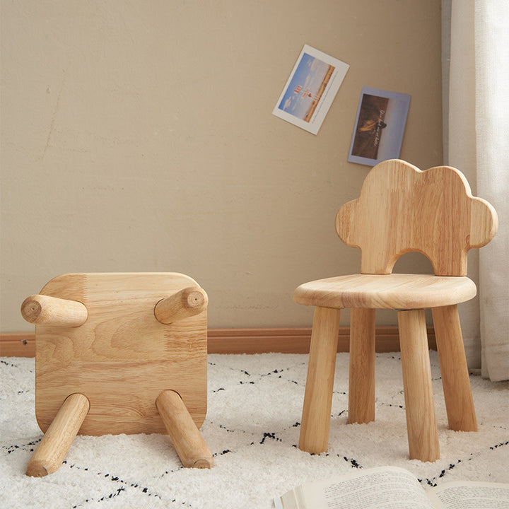 Zeitgenössischer kreativer zylinderförmiger wolkenförmiger Kinderhocker aus Gummibaumholz mit mehrschichtigem Sperrholz, niedrige Rückenlehne, ohne Armlehnen für das Wohnzimmer 