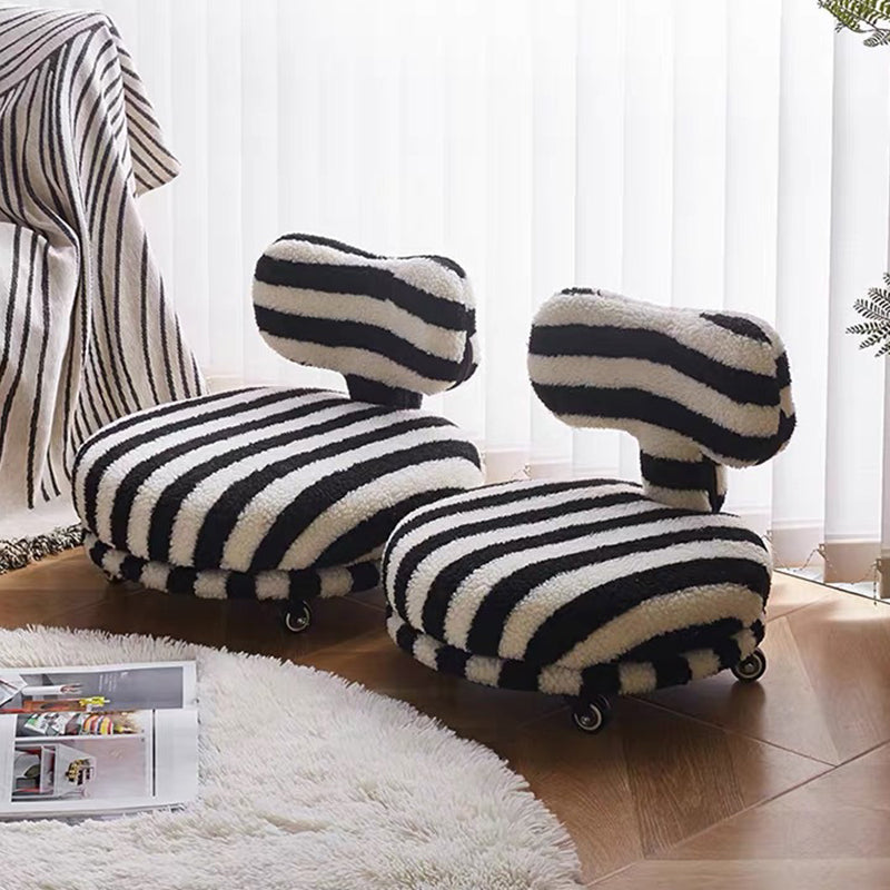 Taburete bajo giratorio y móvil de hierro con tela sherpa, diseño contemporáneo y creativo redondo tipo lazo, con respaldo y sin brazos, para sala de estar 