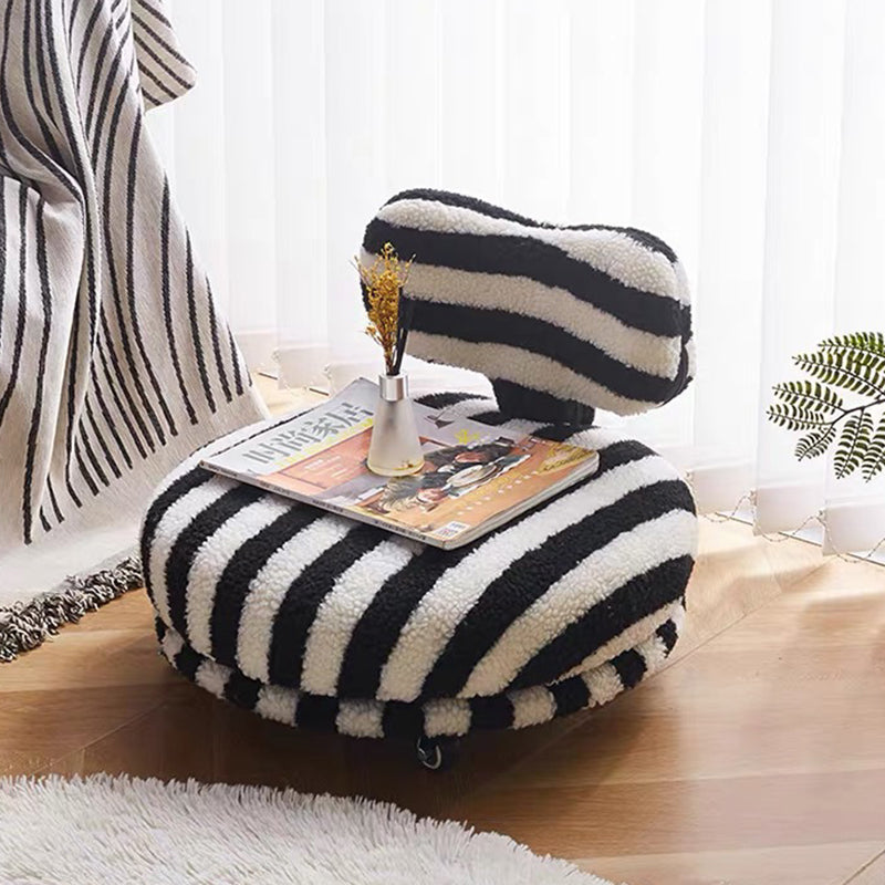 Taburete bajo giratorio y móvil de hierro con tela sherpa, diseño contemporáneo y creativo redondo tipo lazo, con respaldo y sin brazos, para sala de estar 