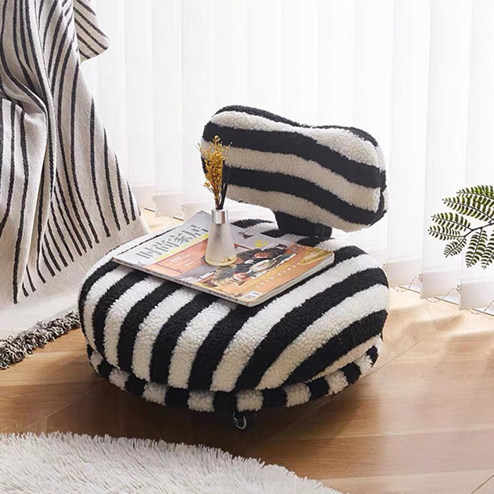 Taburete bajo giratorio y móvil de hierro con tela sherpa, diseño contemporáneo y creativo redondo tipo lazo, con respaldo y sin brazos, para sala de estar 
