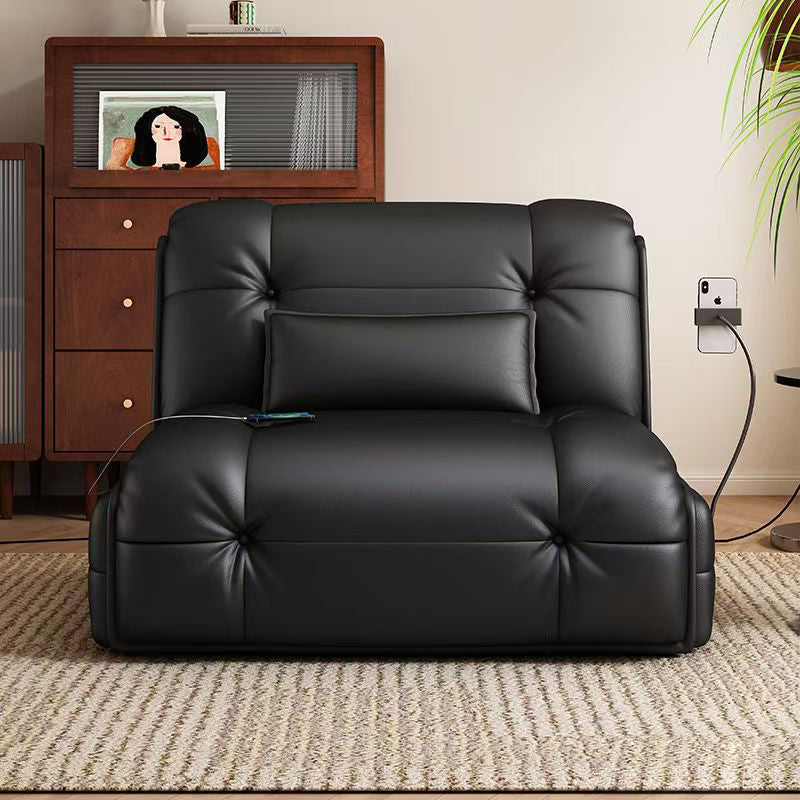 Modern Minimalist Rectangular Faux Leather Carbon Steel Foldable Accent Chair Backrest Armless For Living Room