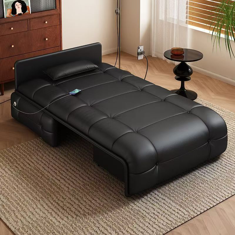 Modern Minimalist Rectangular Faux Leather Carbon Steel Foldable Accent Chair Backrest Armless For Living Room