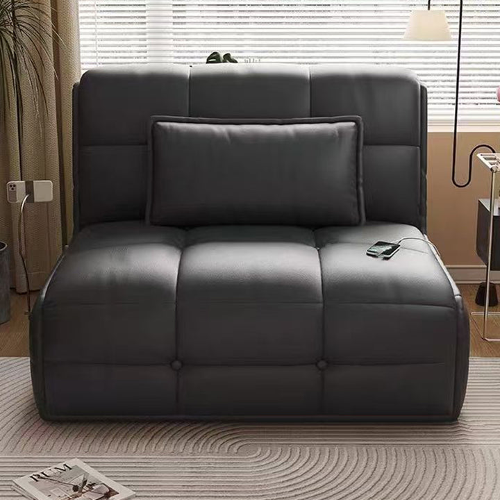 Modern Minimalist Rectangular Faux Leather Carbon Steel Foldable Accent Chair Backrest Armless For Living Room