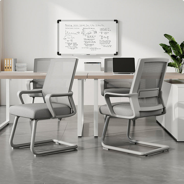 Chaise de bureau pour maison et bureau, dossier et accoudoirs en bois massif, PP et acier, en tissu maillé, microfibre cuir, forme d'arc rectangulaire, style minimaliste moderne 