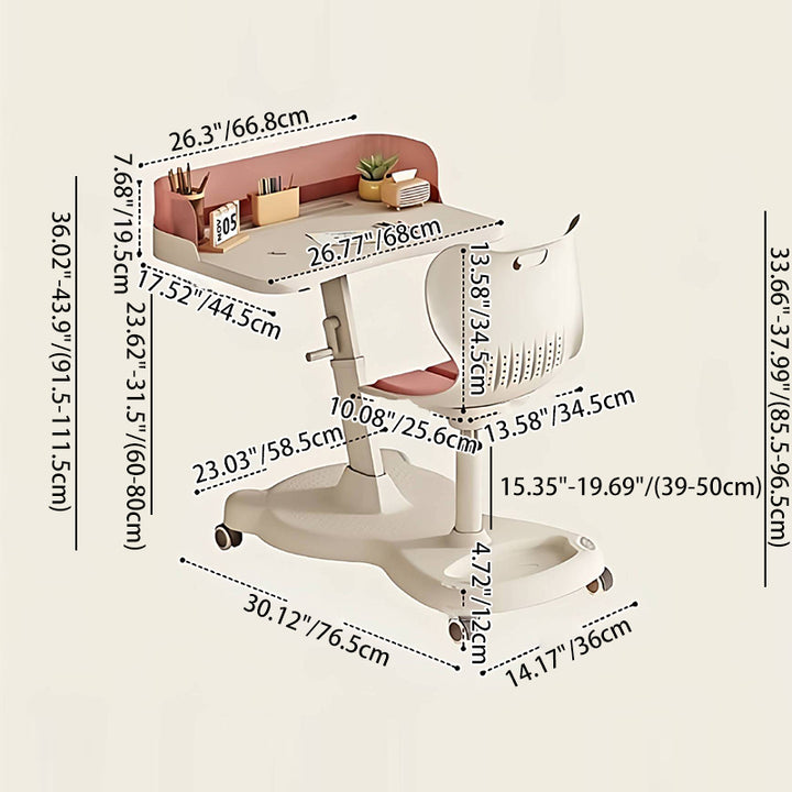 Ensemble bureau et chaise pour enfants au design minimaliste moderne, rectangulaire, en tissu mesh, PP et fer, intégré, hauteur réglable, avec dossier, pour la maison et le bureau 