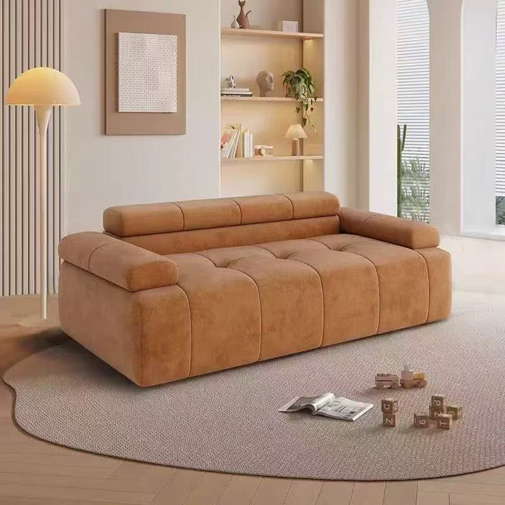 Contemporary Scandinavian High-Resilience Foam Velvet Compressed Sofa - Rectangular Modular Low-Profile Sofa For Living Room