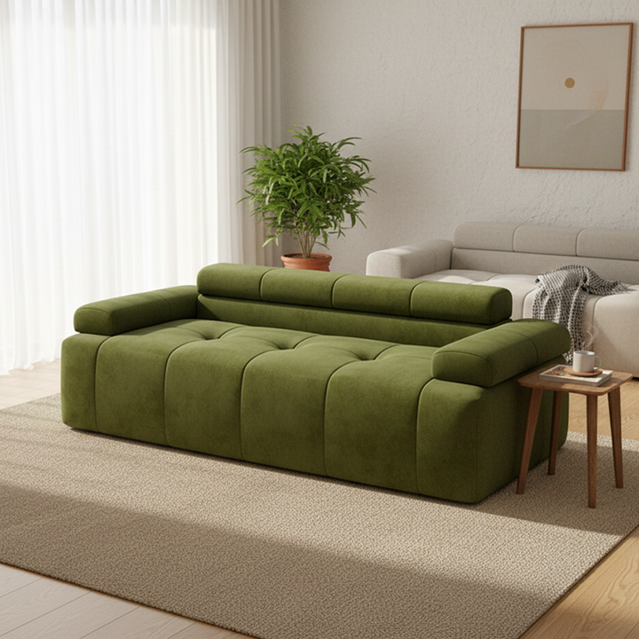 Contemporary Scandinavian High-Resilience Foam Velvet Compressed Sofa - Rectangular Modular Low-Profile Sofa For Living Room