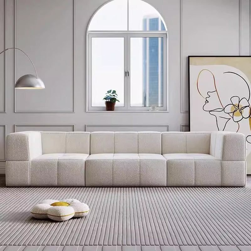 Contemporary Scandinavian Sherpa Fabric High-Resilience Foam Modular Compression Sofa - Rectangular Space-Saving Sofa For Living Room