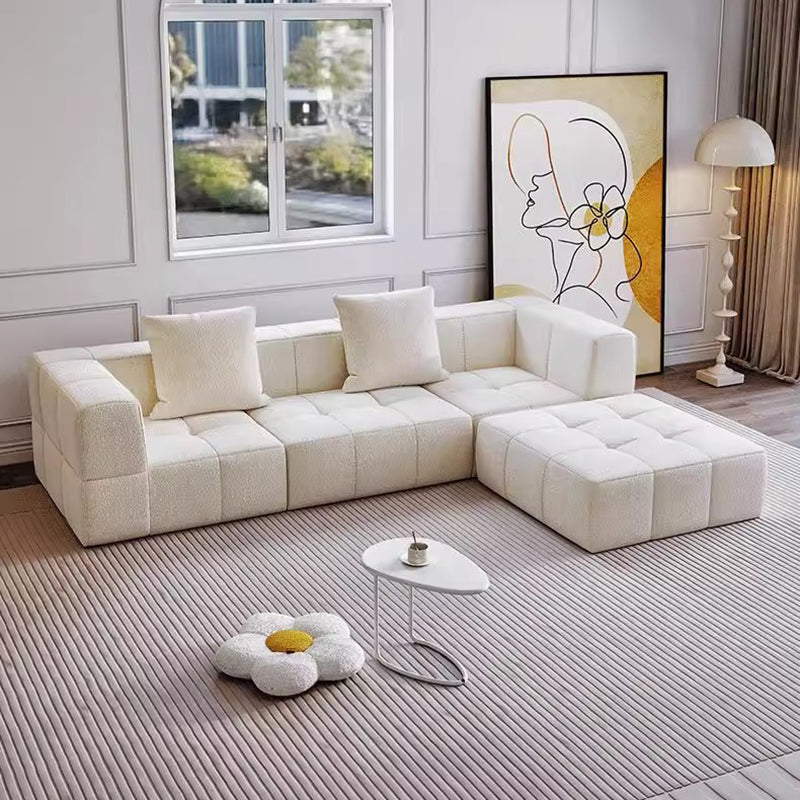 Contemporary Scandinavian Sherpa Fabric High-Resilience Foam Modular Compression Sofa - Rectangular Space-Saving Sofa For Living Room