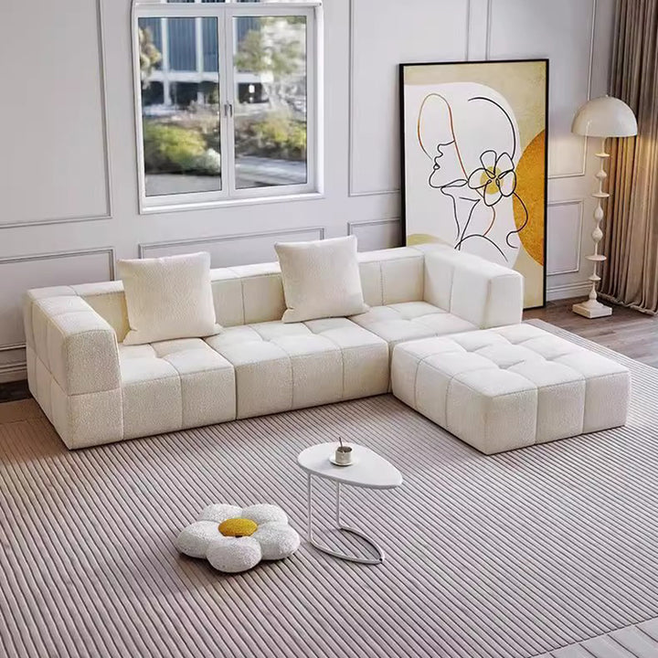 Contemporary Scandinavian Sherpa Fabric High-Resilience Foam Modular Compression Sofa - Rectangular Space-Saving Sofa For Living Room