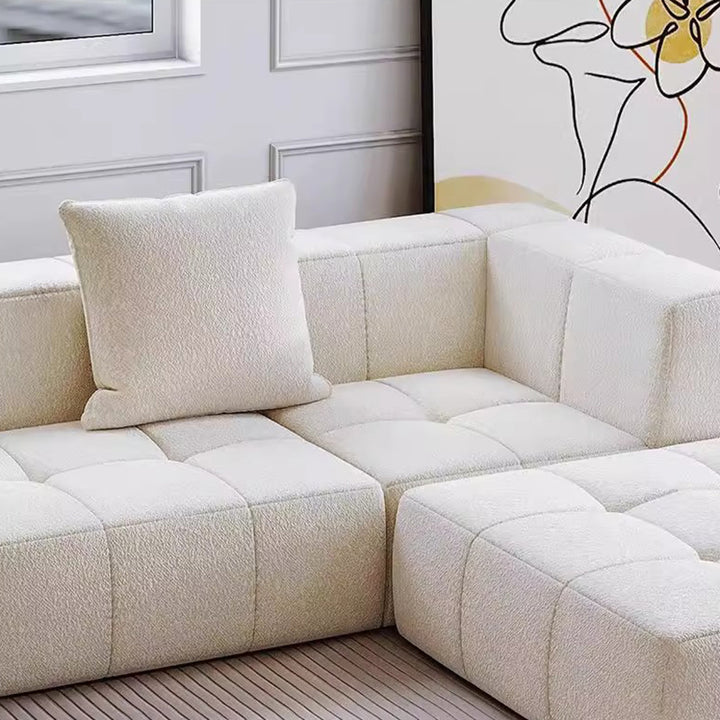 Contemporary Scandinavian Sherpa Fabric High-Resilience Foam Modular Compression Sofa - Rectangular Space-Saving Sofa For Living Room