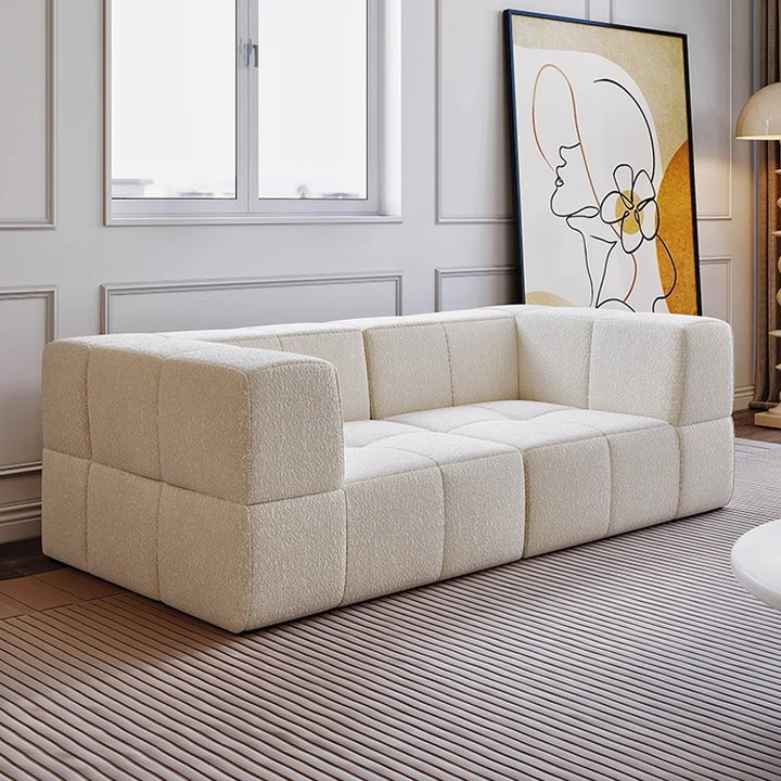 Contemporary Scandinavian Sherpa Fabric High-Resilience Foam Modular Compression Sofa - Rectangular Space-Saving Sofa For Living Room
