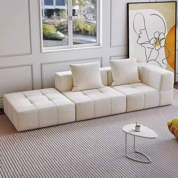 Contemporary Scandinavian Sherpa Fabric High-Resilience Foam Modular Compression Sofa - Rectangular Space-Saving Sofa For Living Room