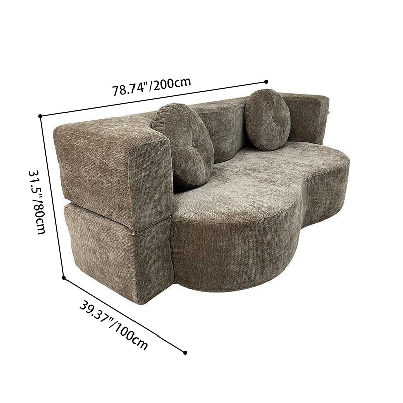 Contemporary Scandinavian Chenille Upholstery High-Resilience Foam Convertible Foldable Sofa Bed - U-Shaped Modular Compressed Loveseat Sofa For Living Room