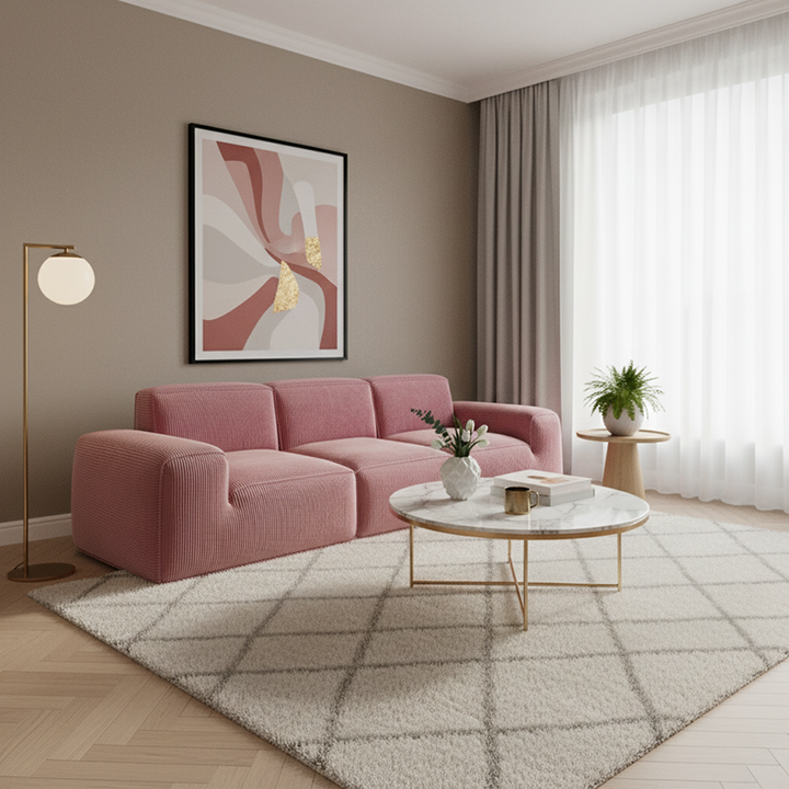 Contemporary Scandinavian High-Resilience Foam Fabric Compressed Modular Sofa - Rectangular Low-Profile Wide Seat Couch Space-Saving For Living Room