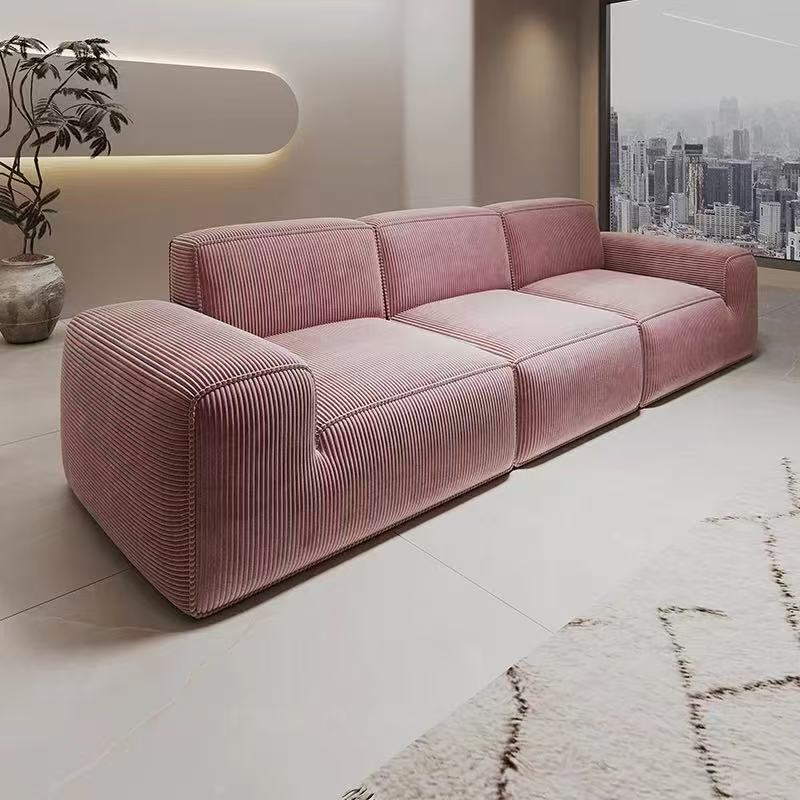 Contemporary Scandinavian High-Resilience Foam Fabric Compressed Modular Sofa - Rectangular Low-Profile Wide Seat Couch Space-Saving For Living Room