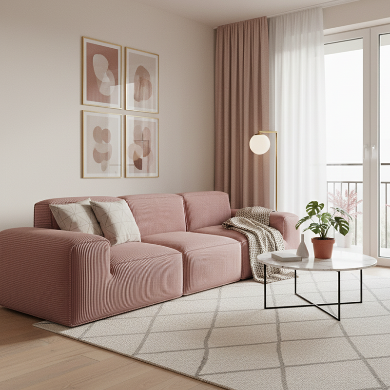 Contemporary Scandinavian High-Resilience Foam Fabric Compressed Modular Sofa - Rectangular Low-Profile Wide Seat Couch Space-Saving For Living Room