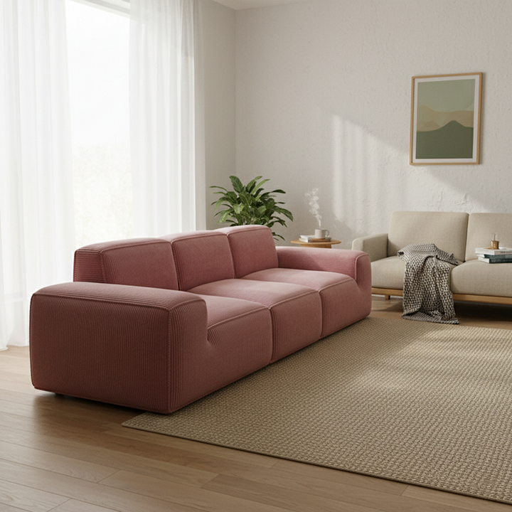Contemporary Scandinavian High-Resilience Foam Fabric Compressed Modular Sofa - Rectangular Low-Profile Wide Seat Couch Space-Saving For Living Room