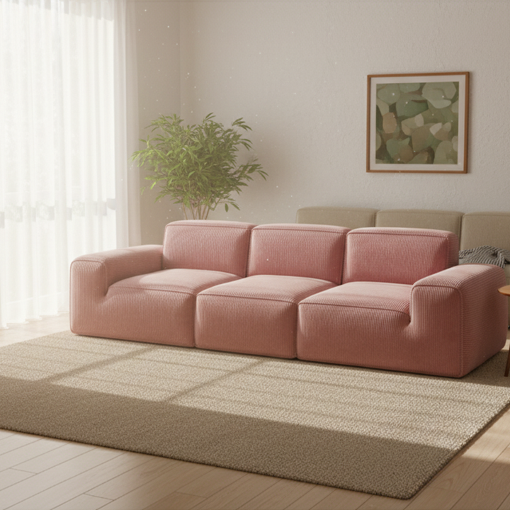Contemporary Scandinavian High-Resilience Foam Fabric Compressed Modular Sofa - Rectangular Low-Profile Wide Seat Couch Space-Saving For Living Room