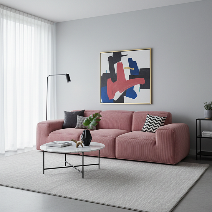 Contemporary Scandinavian High-Resilience Foam Fabric Compressed Modular Sofa - Rectangular Low-Profile Wide Seat Couch Space-Saving For Living Room
